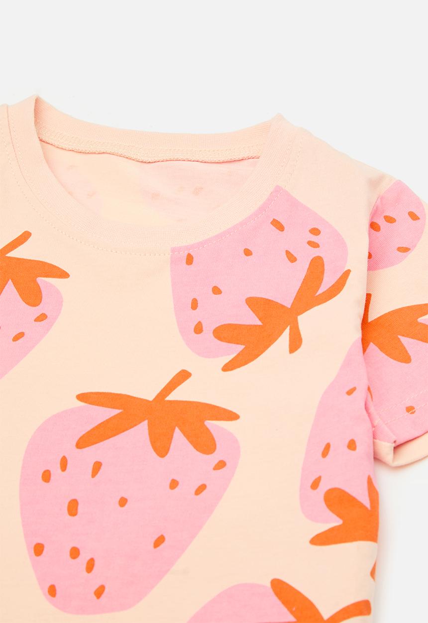 Pop Candy - Strawberry all-over print tee with shorts - papaya whip
