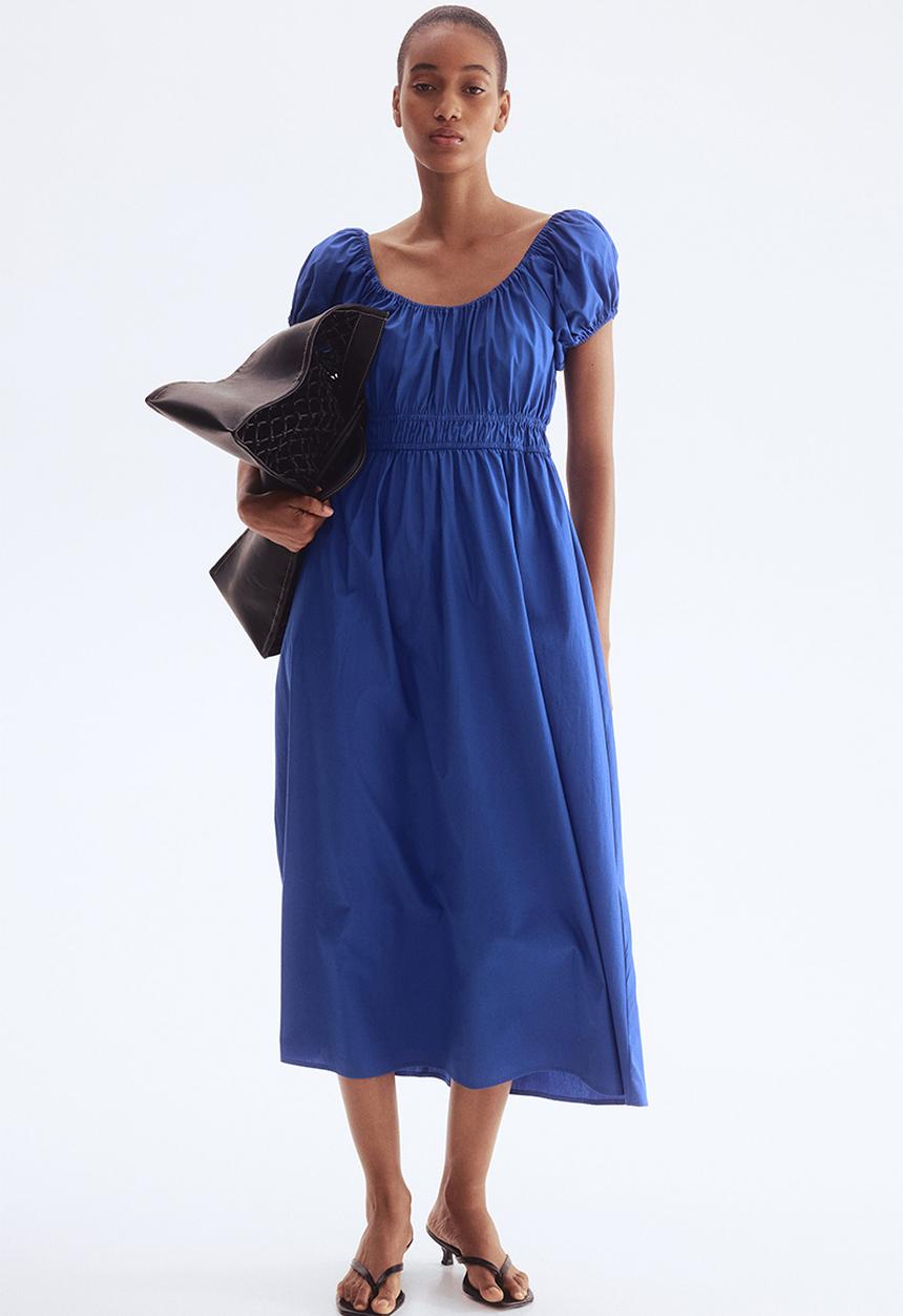 H&M - Off-the-shoulder poplin dress - blue