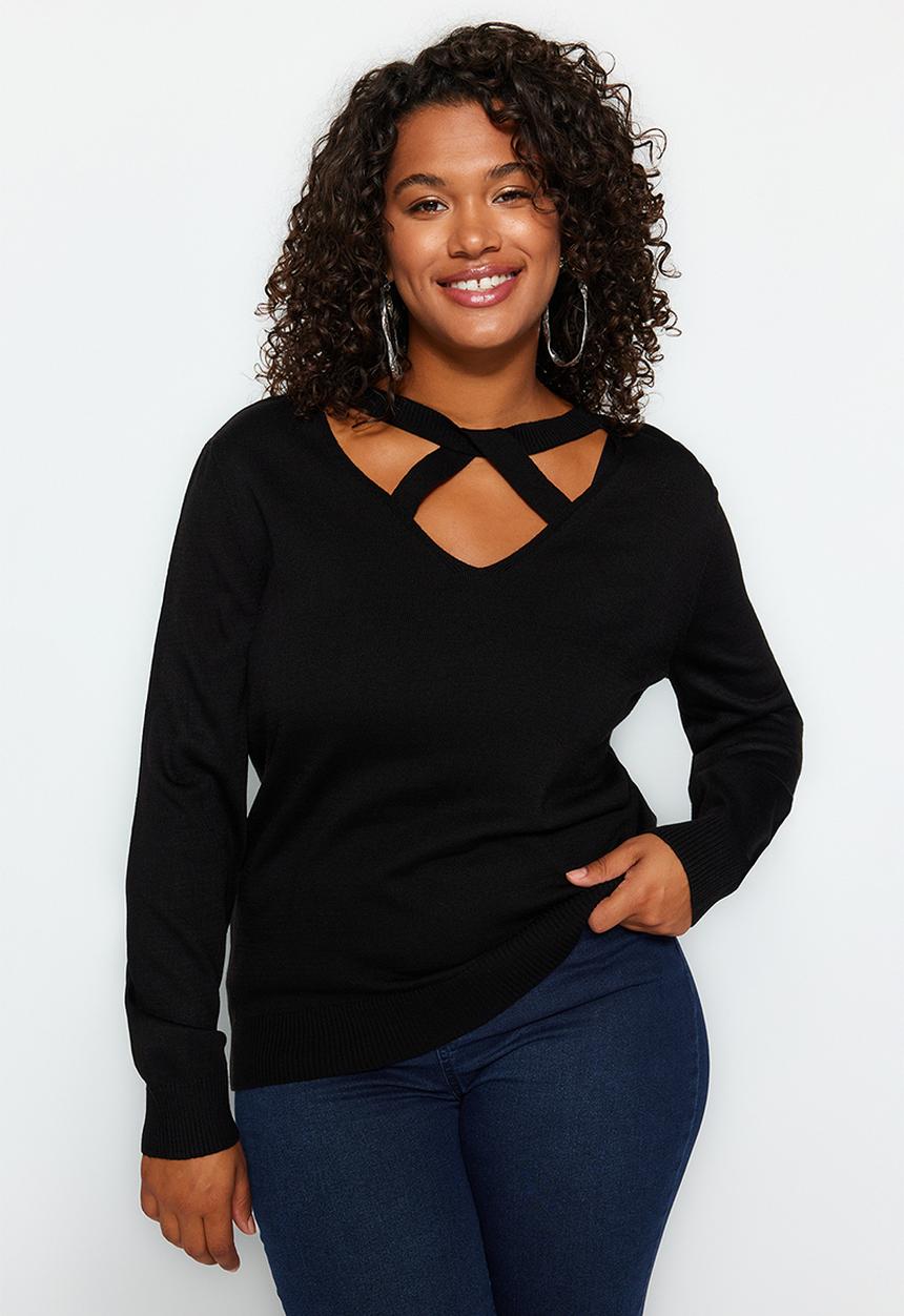 Trendyol - Plus size cut out sweater - black