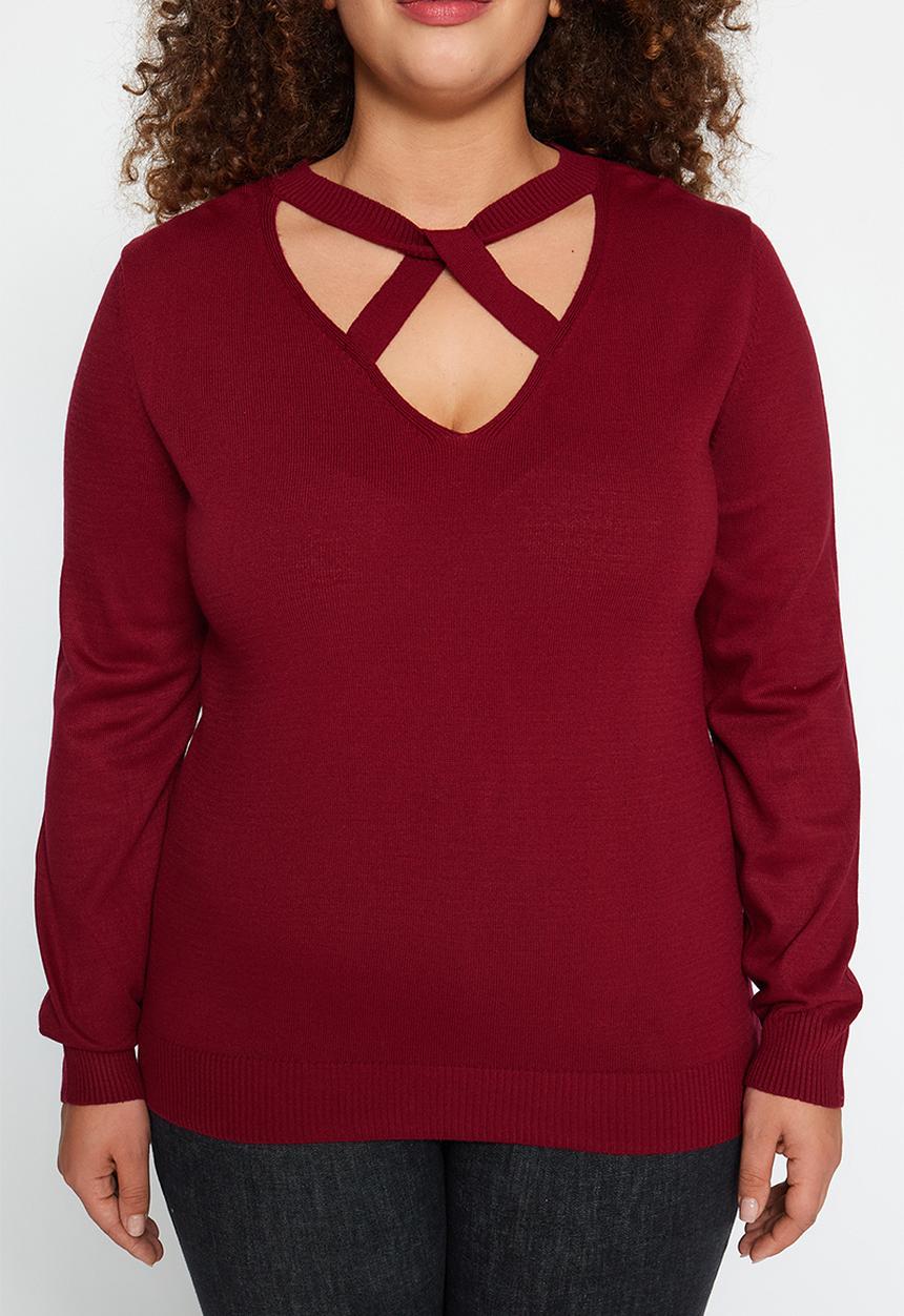 Trendyol - Plus size cut out sweater - bordeaux