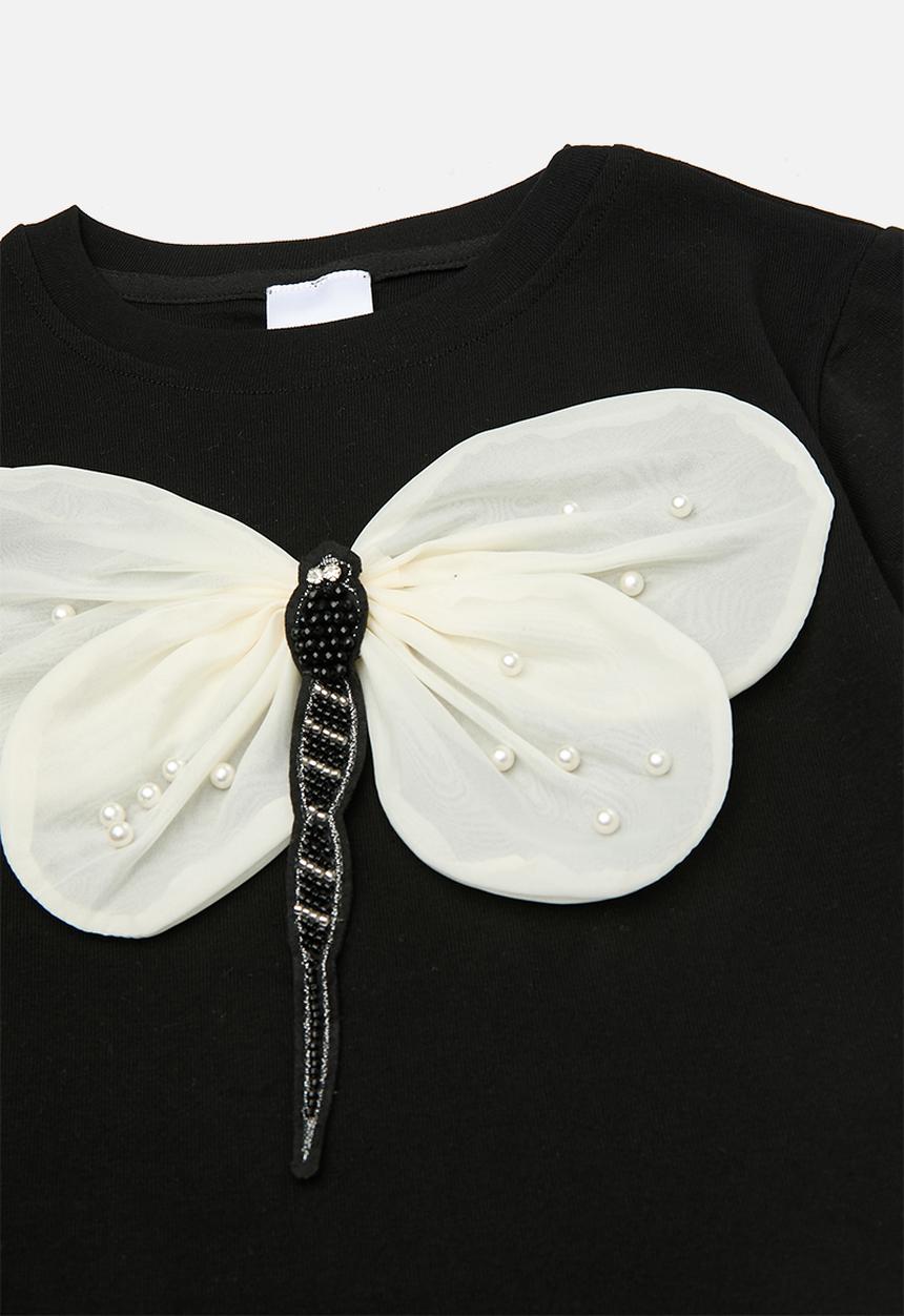 Pop Candy - Beaded butterfly tulle wing top with frayed hem shorts