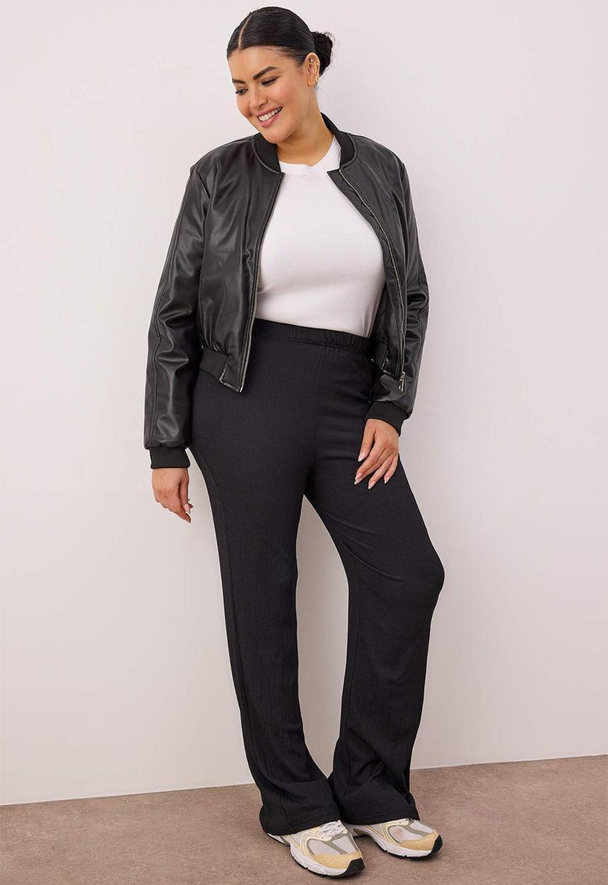 Trendyol - Plus size high waist flare leg pants - black