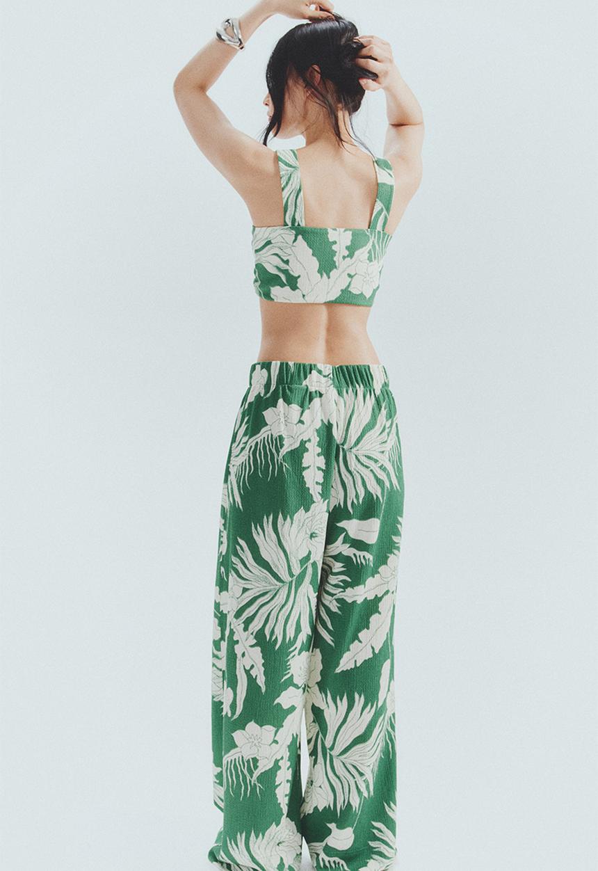 H&M - Wide trousers - green/white floral