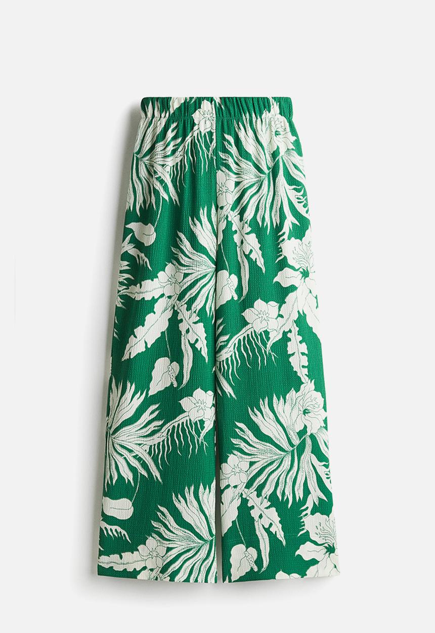 H&M - Wide trousers - green/white floral
