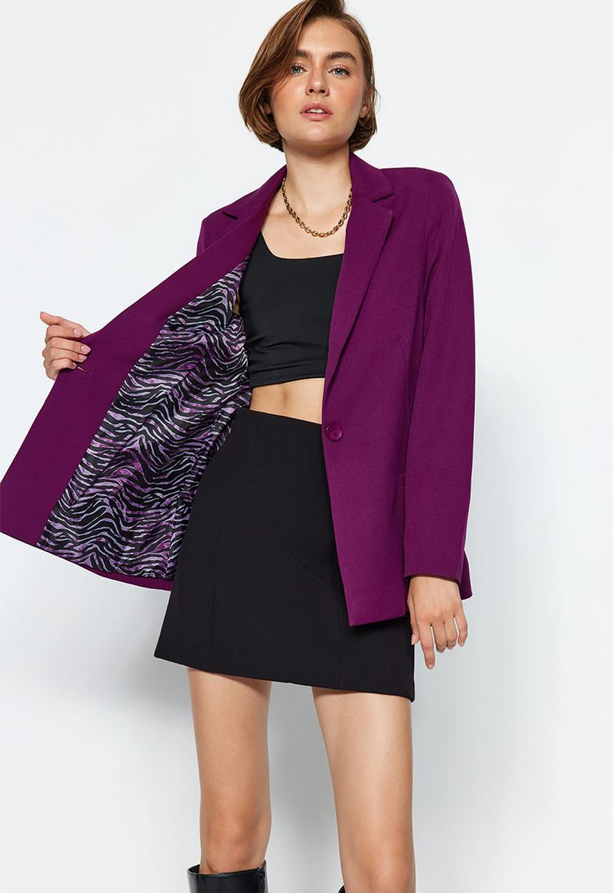 Trendyol - Regular Woven Blazer Jacket with Lining Details - Dark Purple