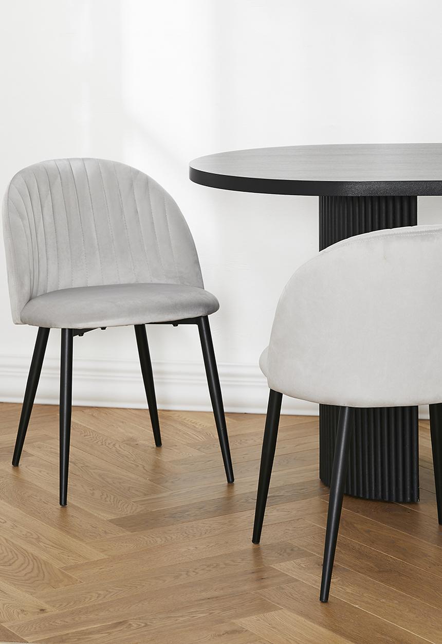 Sixth Floor - Pluto velvet dining set of 2 - light grey & black