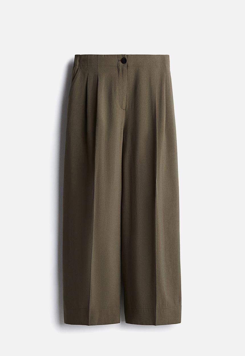 H&M - Wide ankle-length trousers - dark khaki green