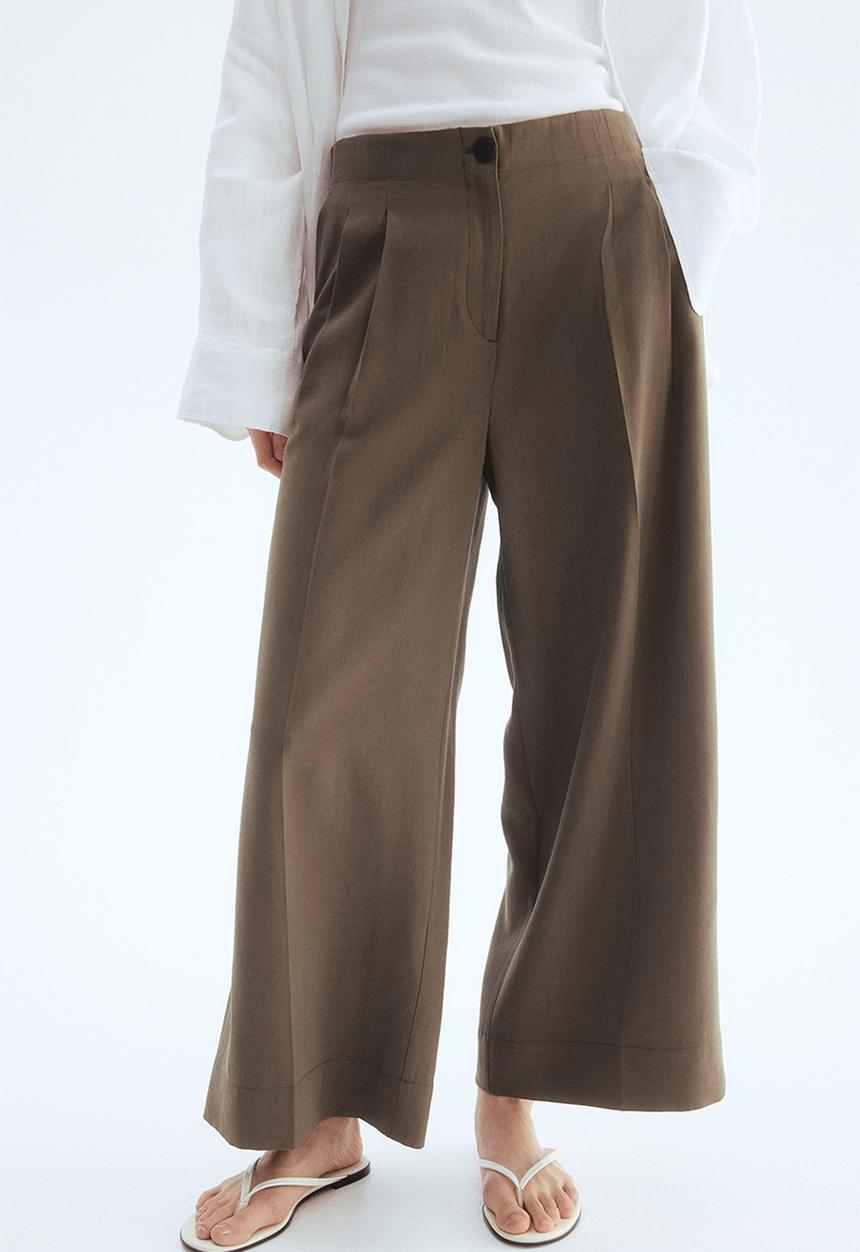 H&M - Wide ankle-length trousers - dark khaki green