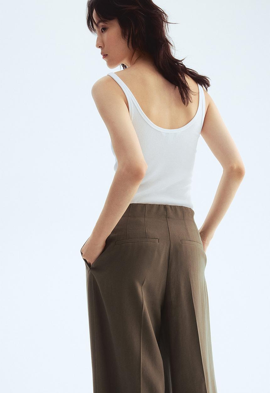 H&M - Wide ankle-length trousers - dark khaki green