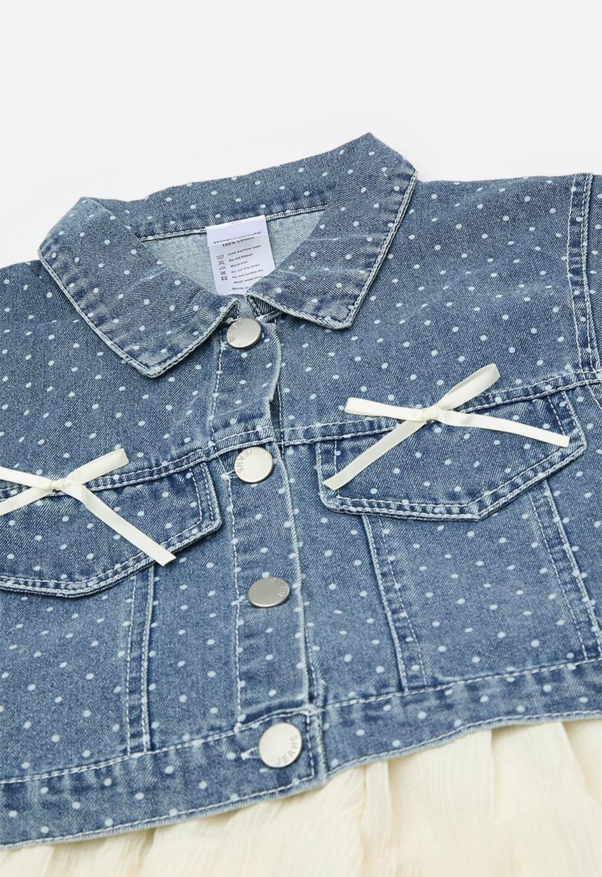 Pop Candy - Polka dot denim vest dress - blue/cream