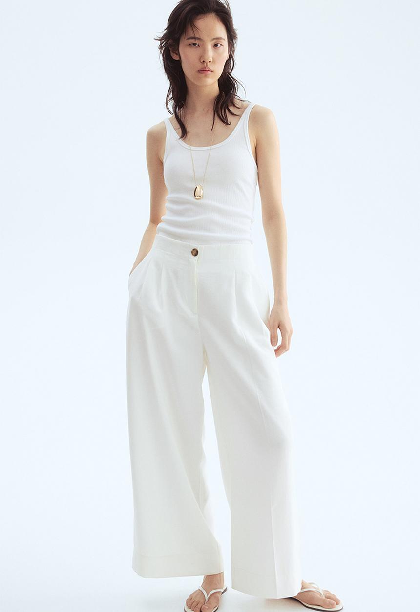 H&M - Wide ankle-length trousers - white