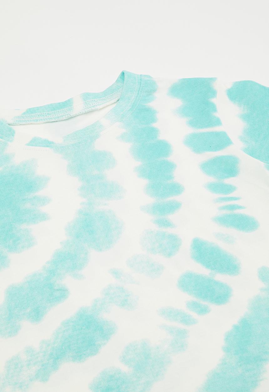 Pop Candy - Tie dye crew neck tee with shorts - aquamarine blue/white