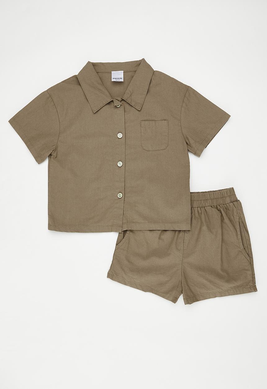 Pop Candy - Short-sleeved shirt & shorts set - taupe brown