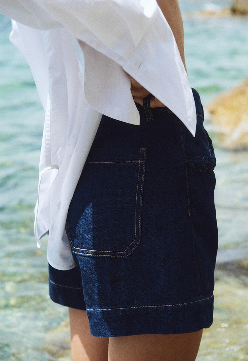H&M - Braided-trim denim shorts - dark denim blue