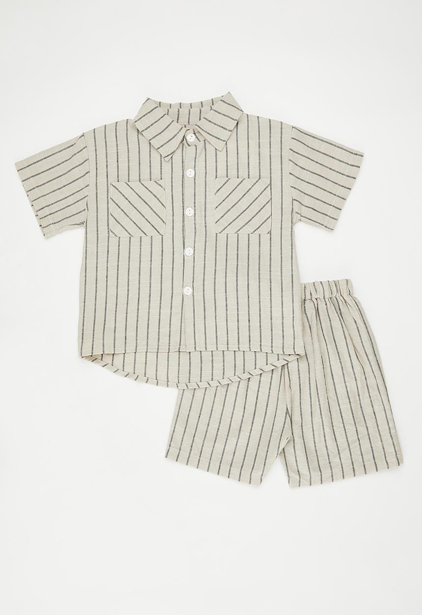 Pop Candy - Multi-directional stripe shirt & shorts - timberwolf grey