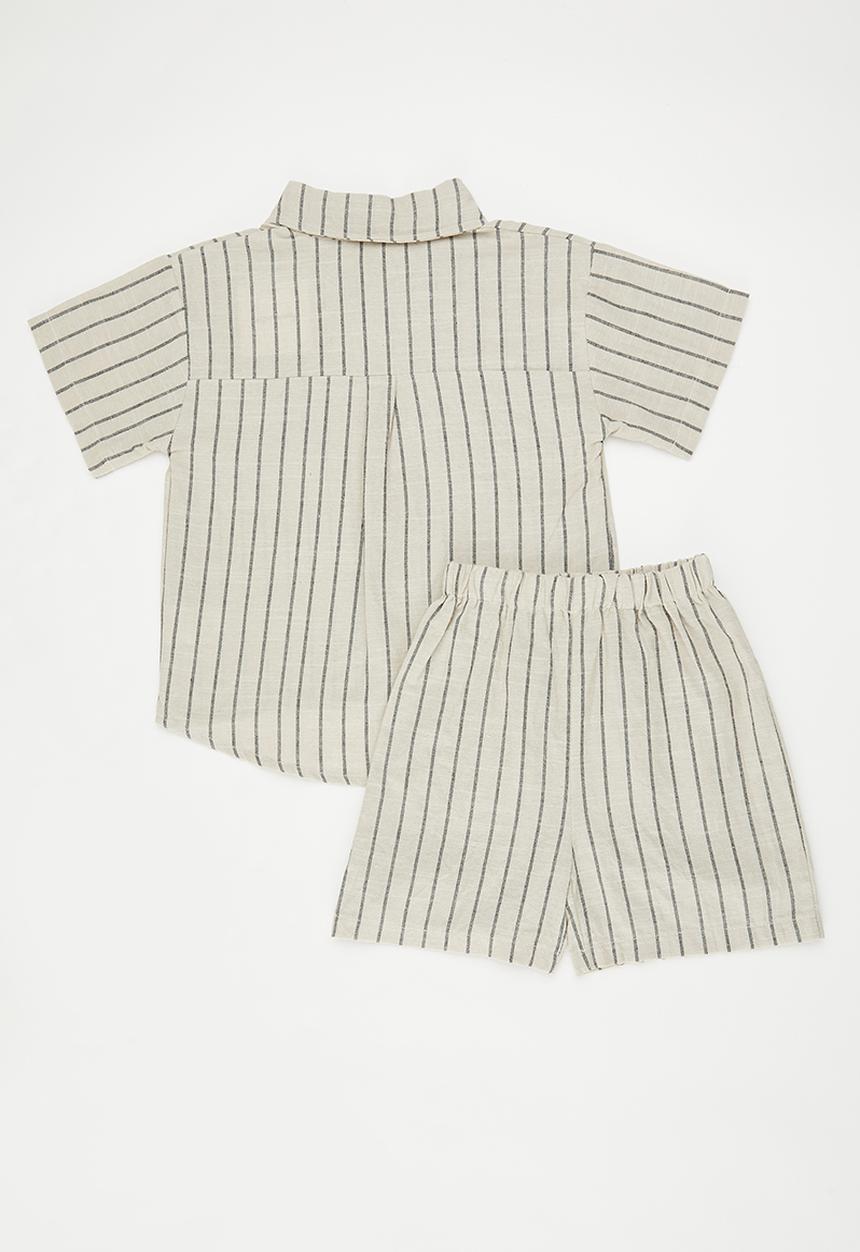 Pop Candy - Multi-directional stripe shirt & shorts - timberwolf grey