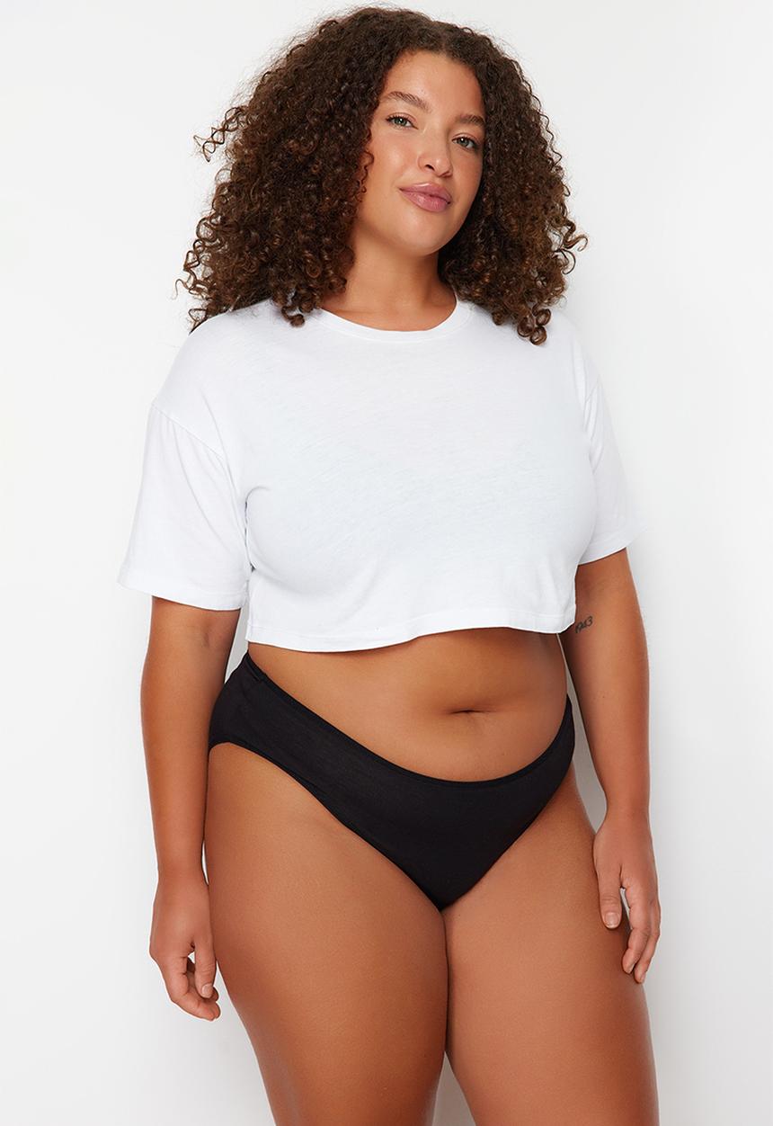 Trendyol - Plus size 3-pack cotton classic panties - black-white-skin