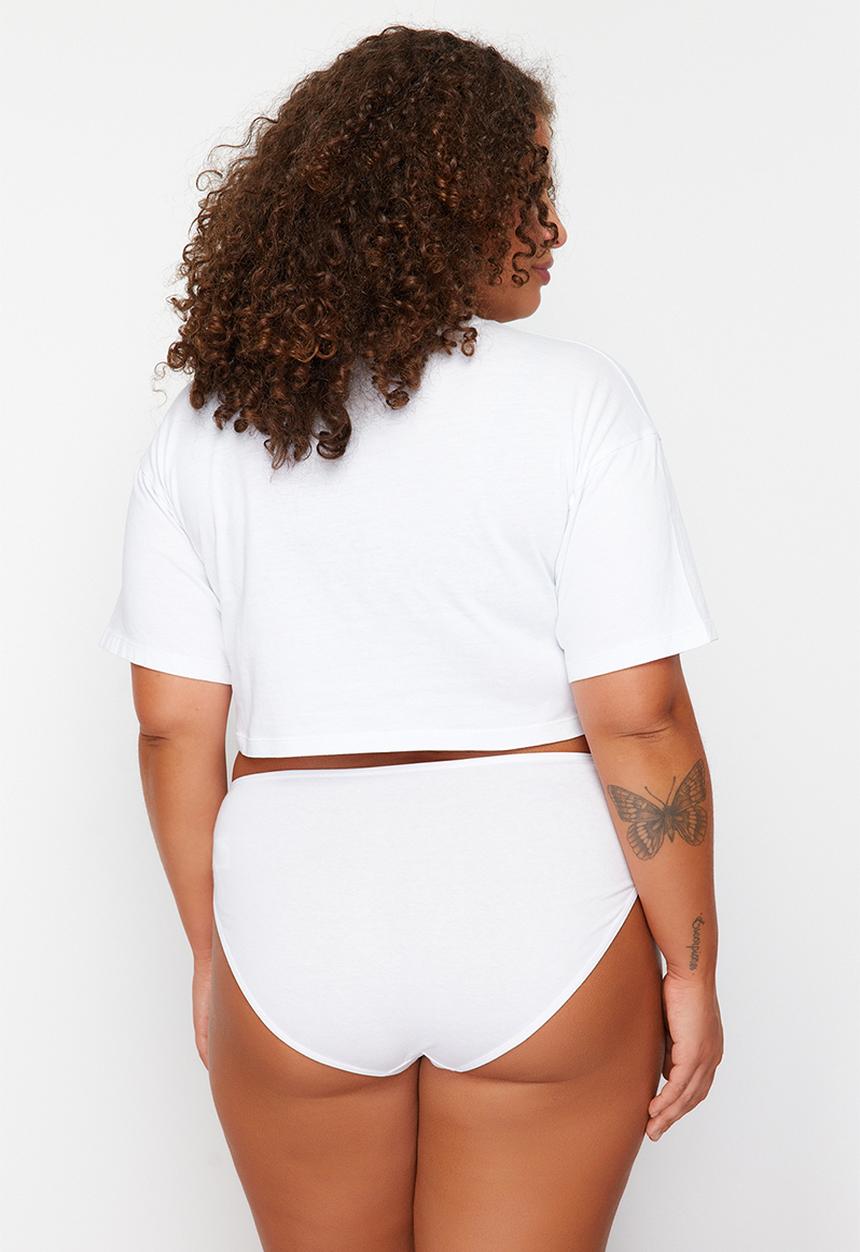 Trendyol - Plus size 3-pack cotton classic panties - black-white-skin