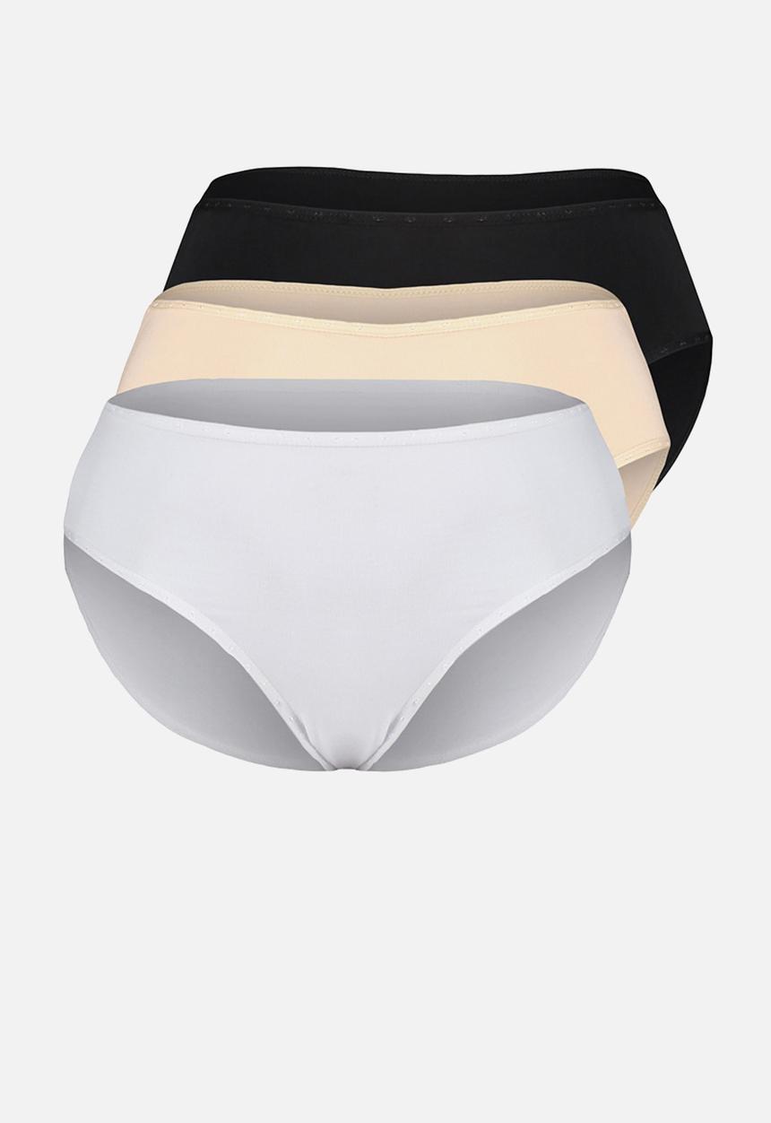 Trendyol - Plus size 3-pack cotton classic panties - black-white-skin