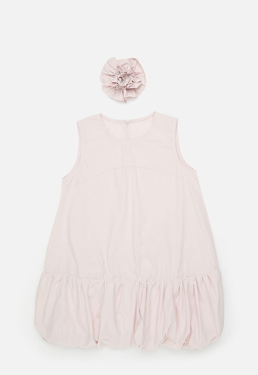 Pop Candy - Bubble hem dress with ruffle scrunchie - pale pink