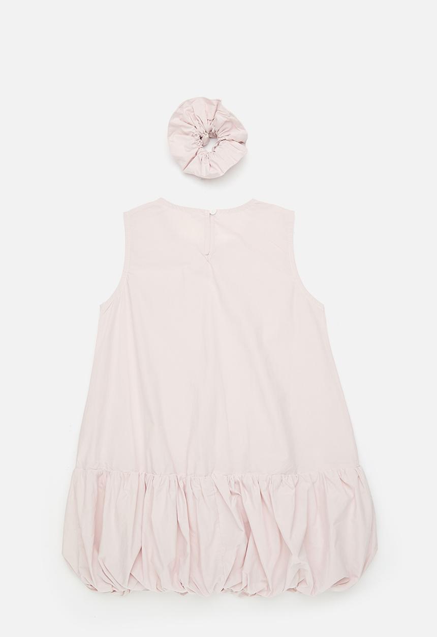 Pop Candy - Bubble hem dress with ruffle scrunchie - pale pink