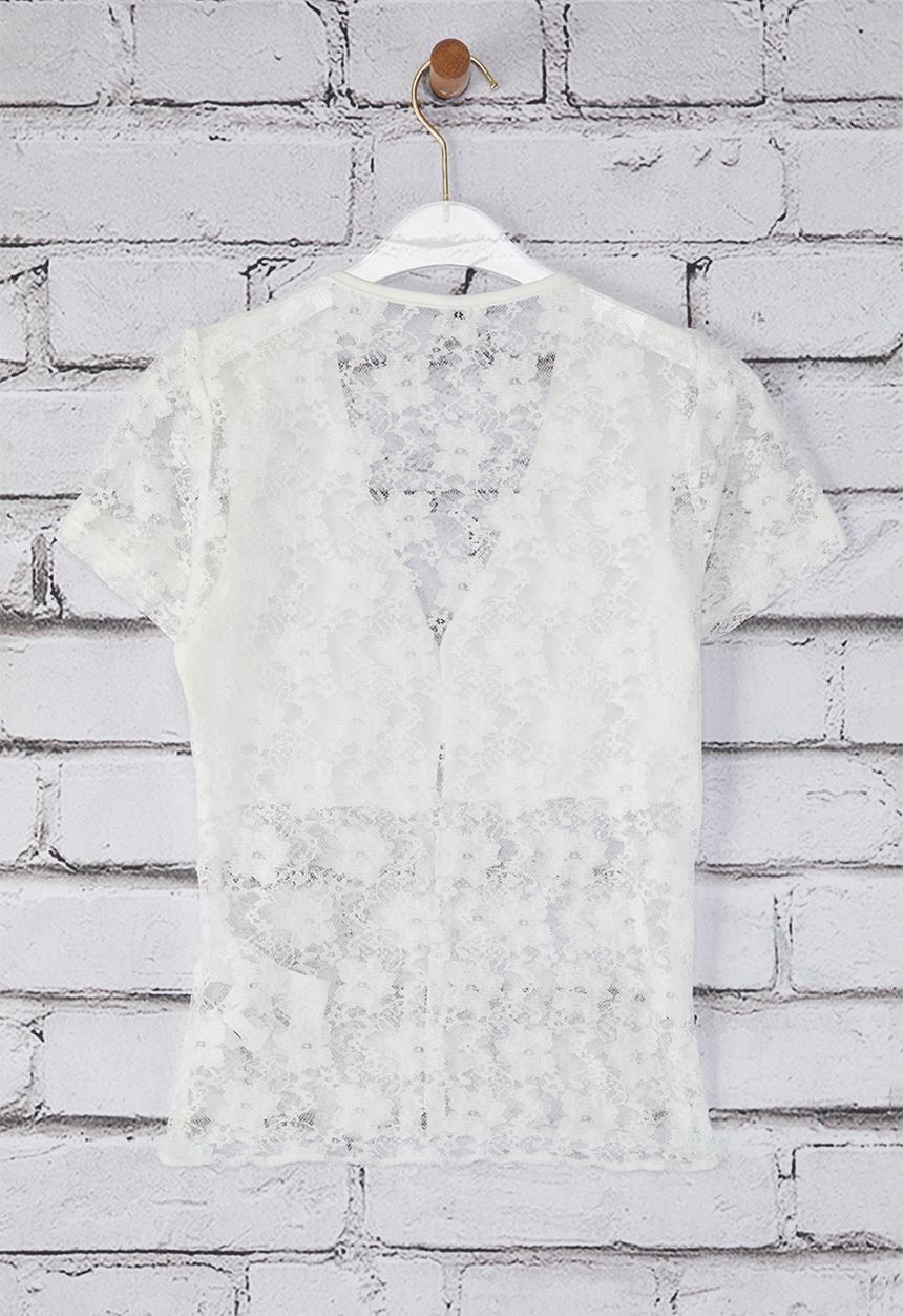 Trendyol - Lace V-Neck Button Up Top- Ecru