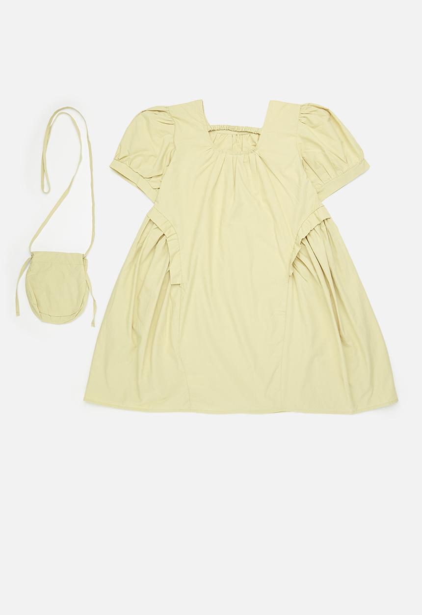 Pop Candy - Gathered bust and side panel dress with matching sling pouch - khaki