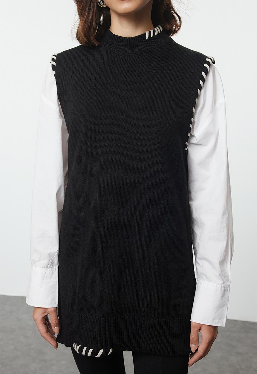 Trendyol - Knitwear Sweater with Stitching Detail - Black
