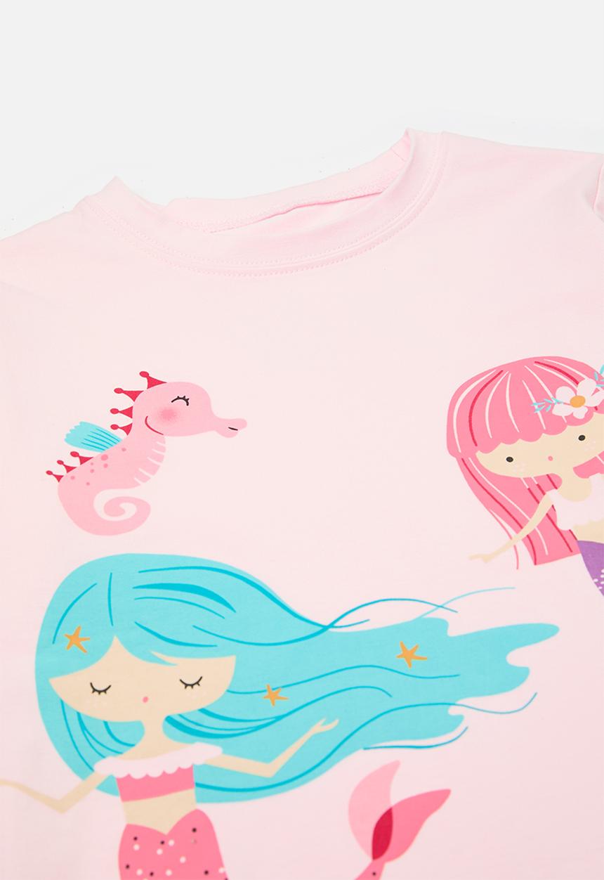Pop Candy - Mermaid & seahorse graphic tee with leggings - pink/grey
