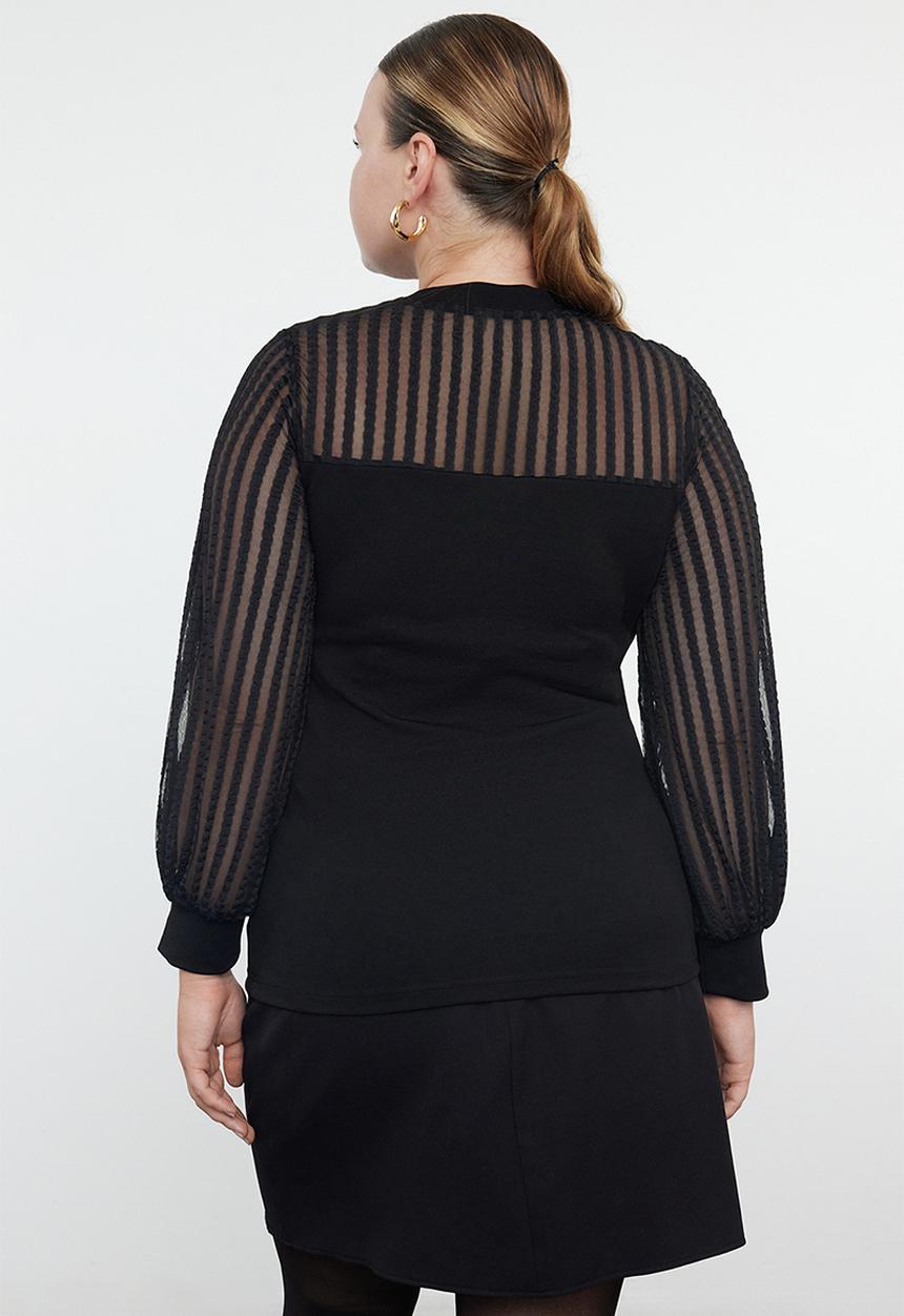 Trendyol - Plus size  lace fitted bodysuit blouse - black