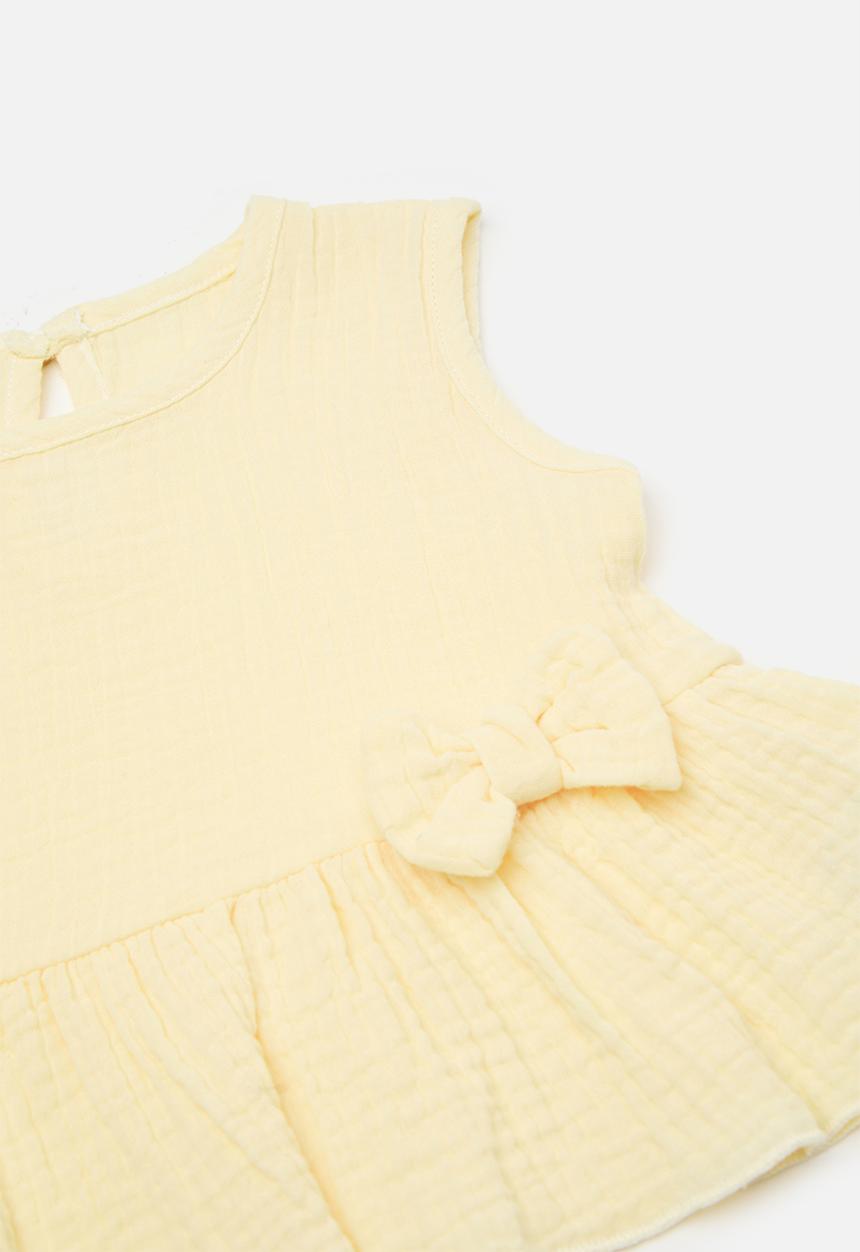 Pop Candy - Peplum top with bow detail & frilled hem shorts - lemon chiffon
