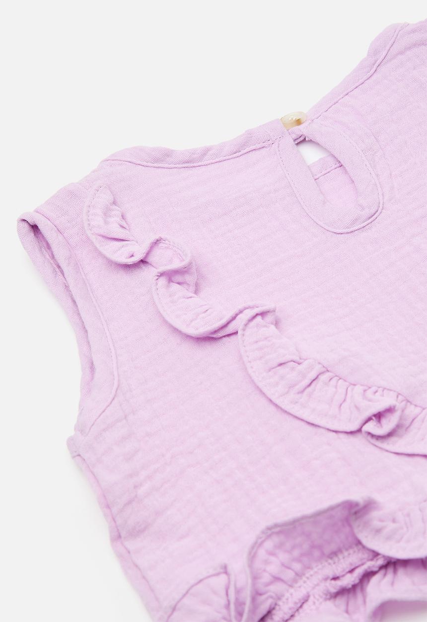 Pop Candy - Baby cotton ruffle hem top with matching pants - lilac