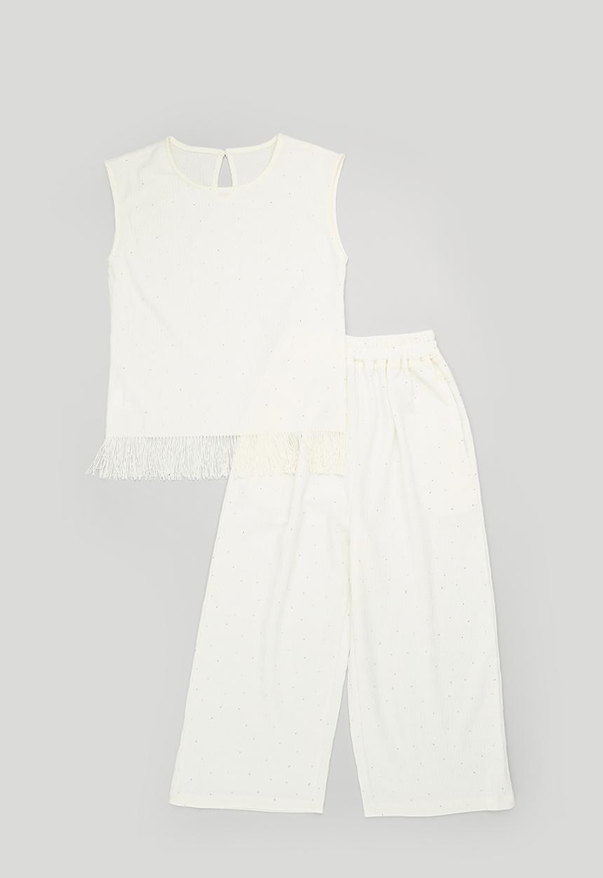 Pop Candy - Pre-shirred knit top with matching pants - cream