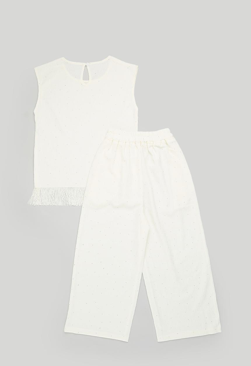Pop Candy - Pre-shirred knit top with matching pants - cream