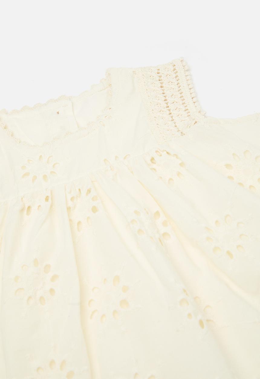 Pop Candy - Anglaise top with crochet detail & matching jeans - cream/light blue