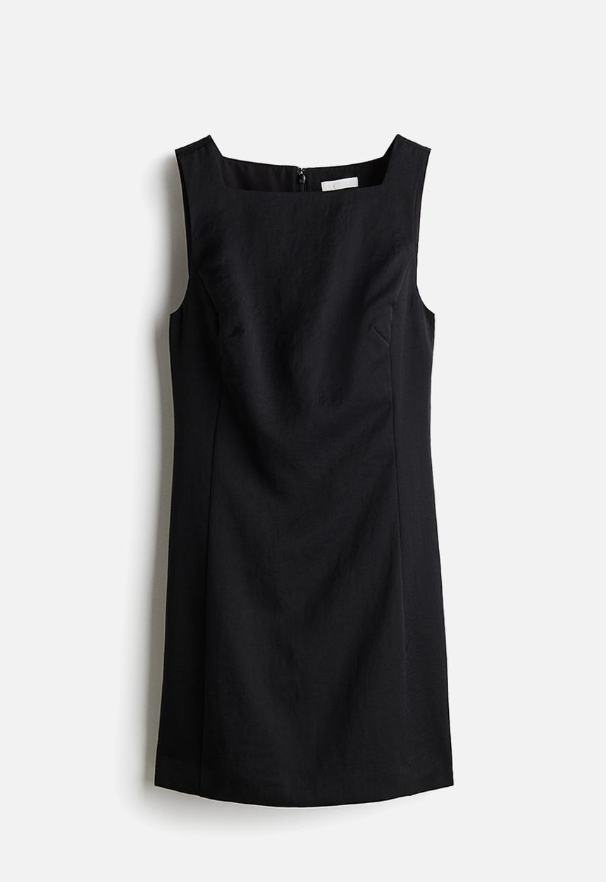 H&M - Square-neck twill dress - black