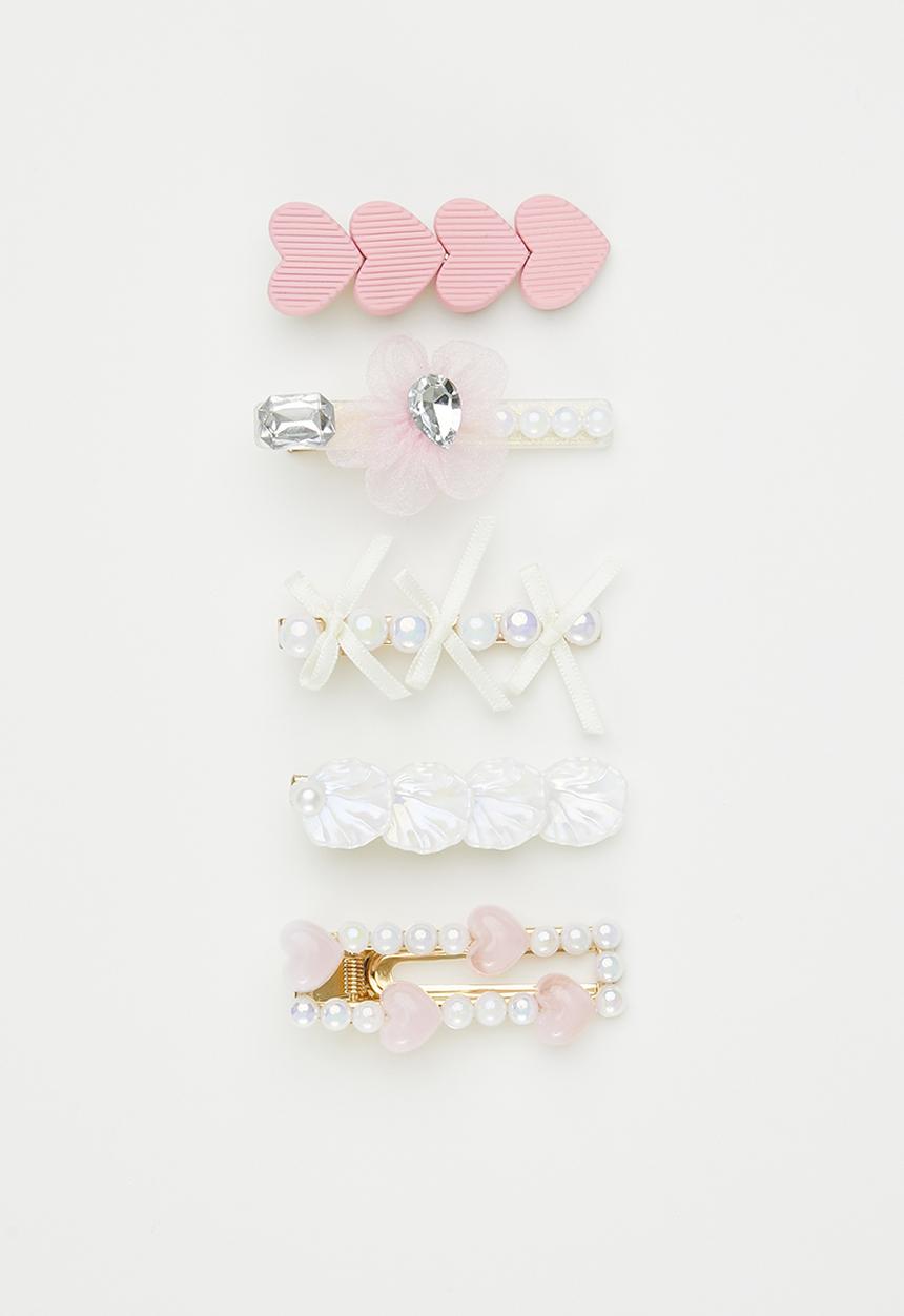 Pop Candy - 5 pack hair clip set - pink/white