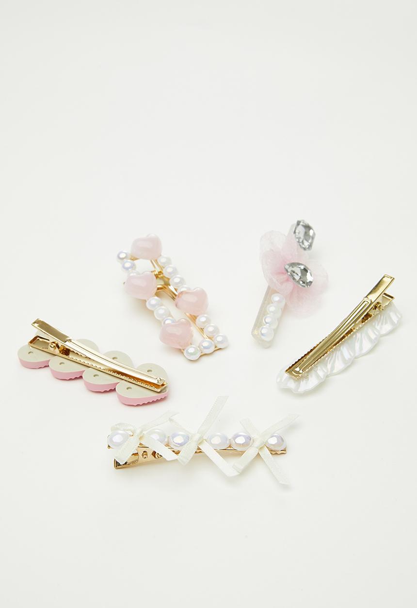 Pop Candy - 5 pack hair clip set - pink/white