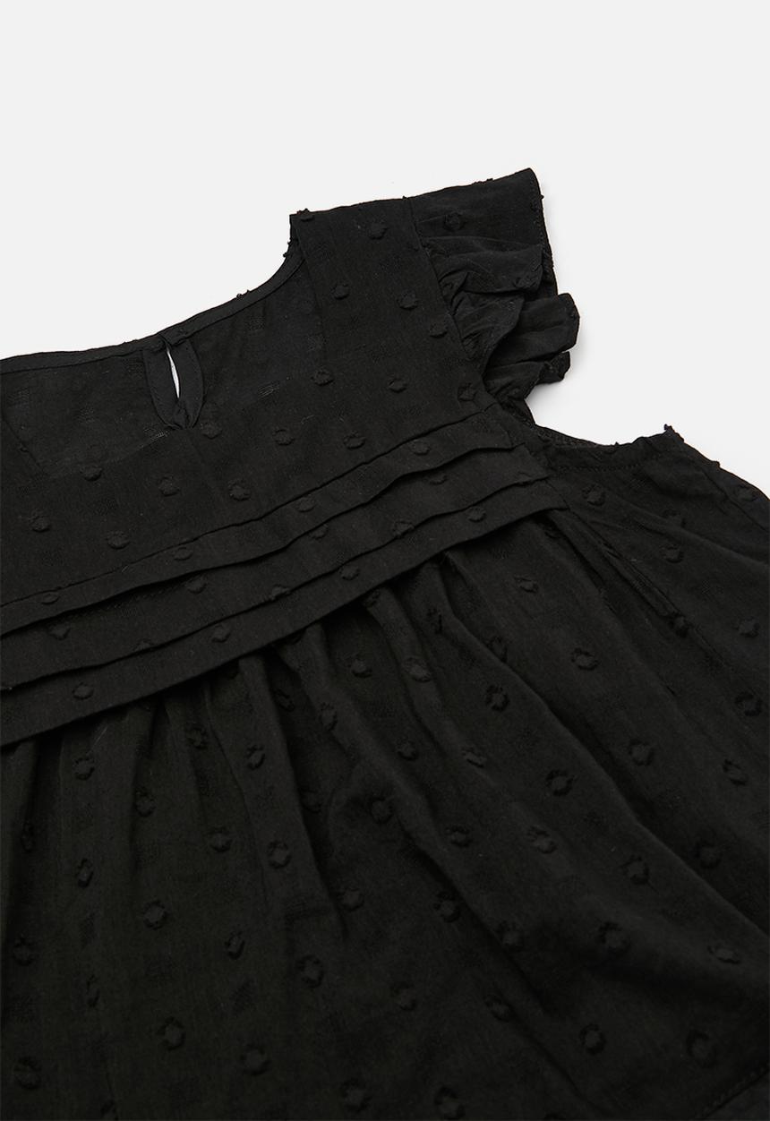 Pop Candy - Textured blouse & skirt with pin tuck detail and anglaise hem - black