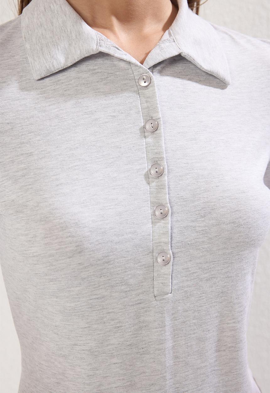 Trendyol - Polo Neck Three-Quarter Sleeve Knitted Blouse - Grey Melange