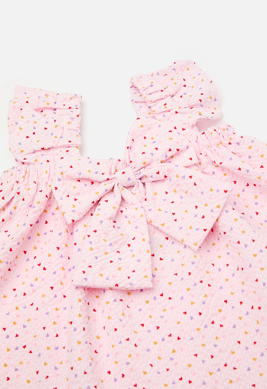 Pop Candy - Textured babydoll top with flared shorts - pink/heart aop