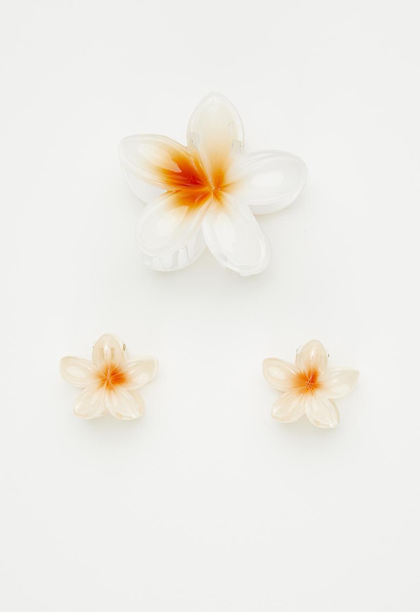 Pop Candy - Frangipani flower hair clip set - peach