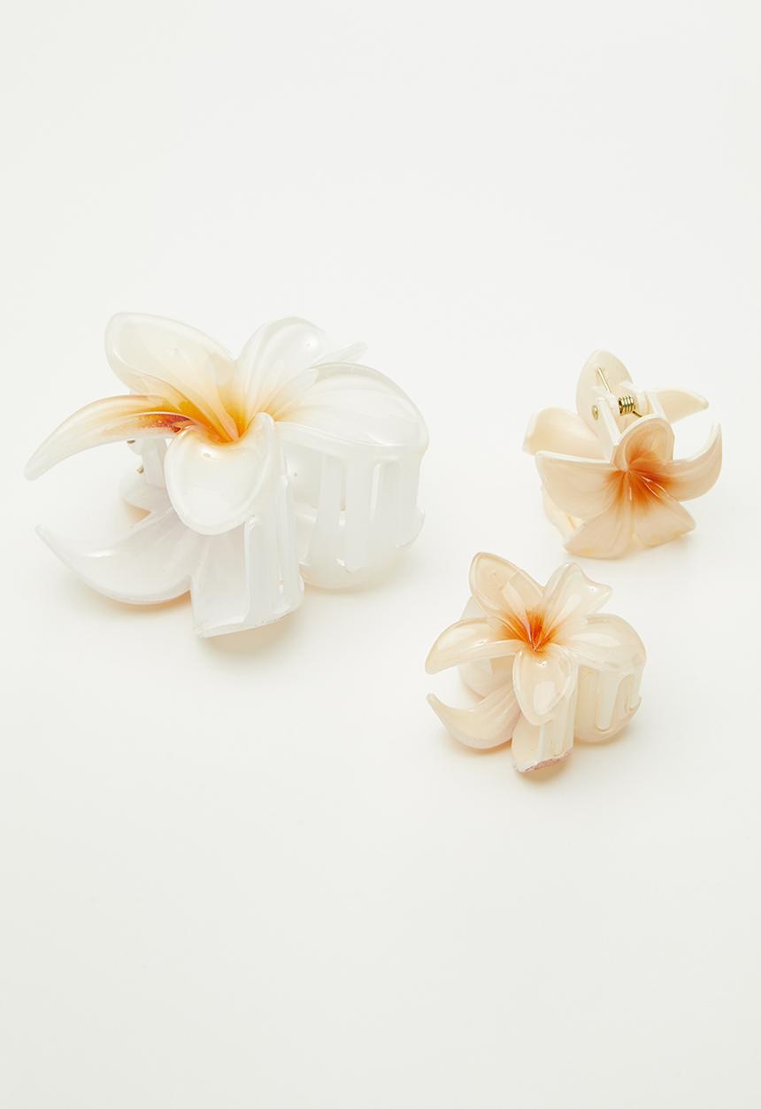 Pop Candy - Frangipani flower hair clip set - peach