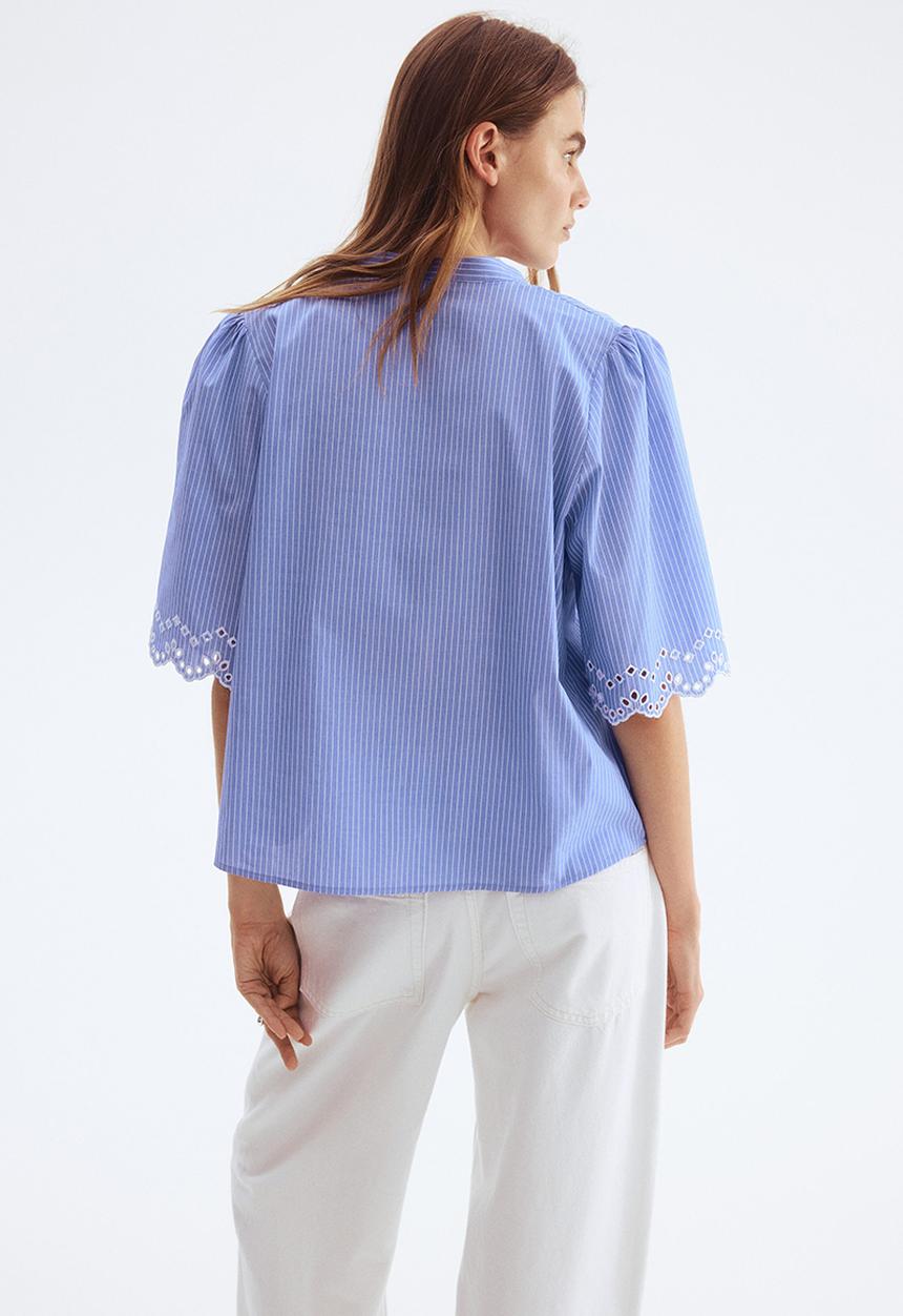 H&M - Broderie anglaise cotton blouse - light blue/striped