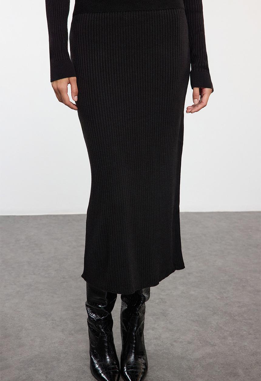 Trendyol - Knitwear Crop Skirt Set - Black