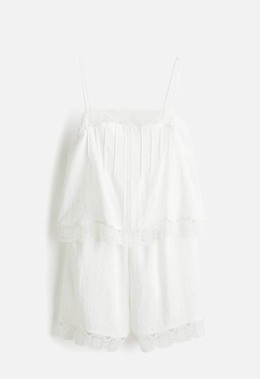 H&M - Embroidery-detail playsuit - white