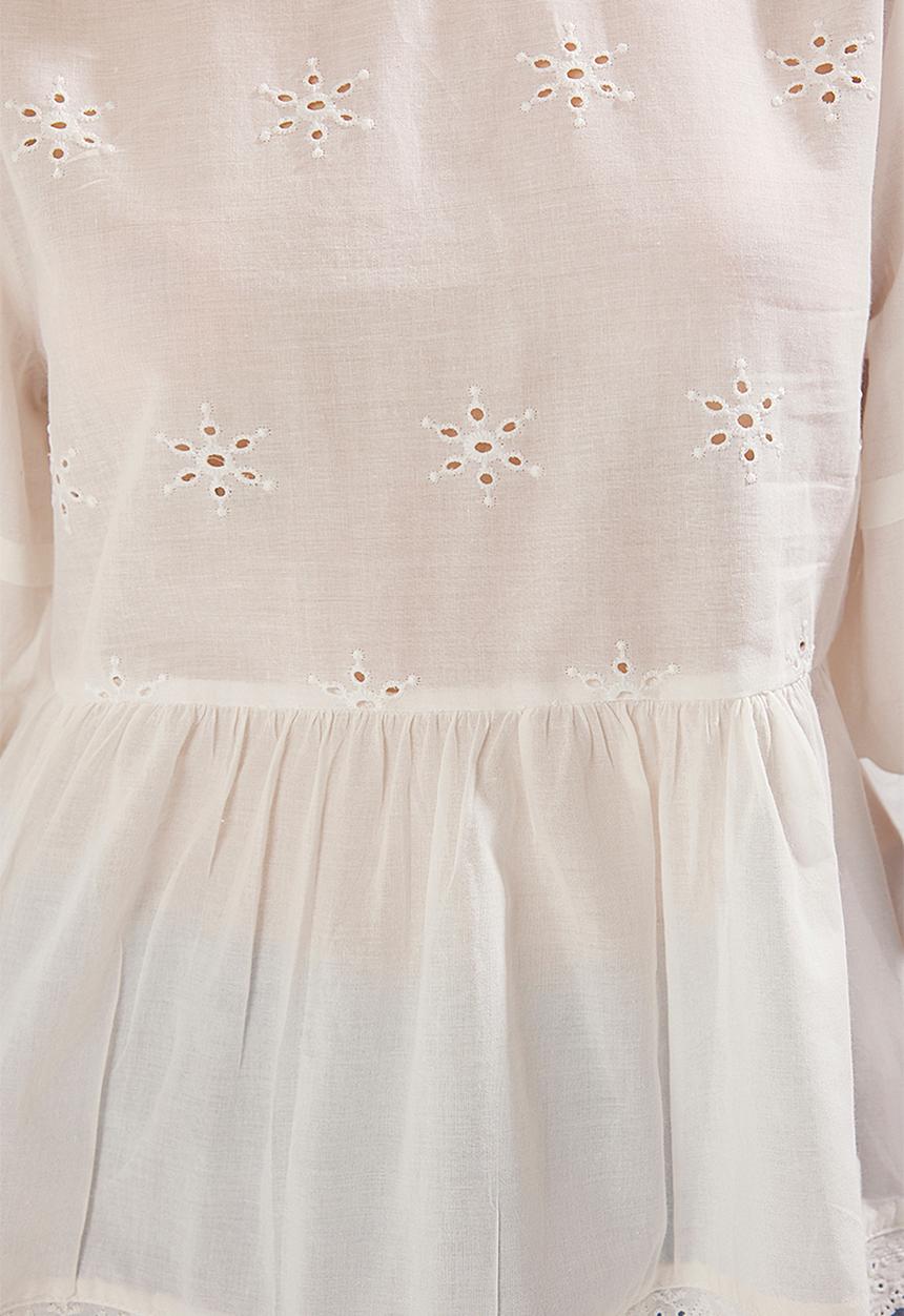 Trendyol - Balloon Sleeve Round Neck Woven Blouse - White