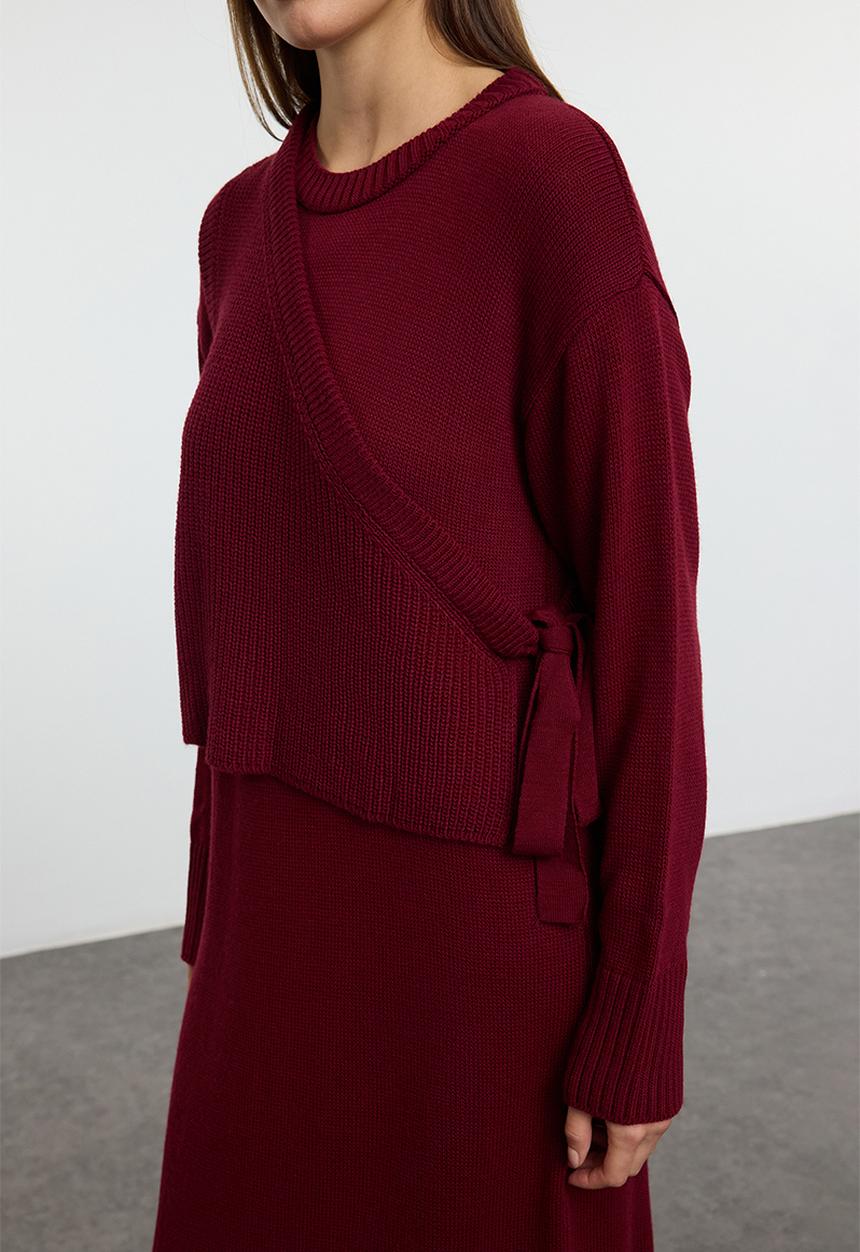 Trendyol - Knitwear Cardigan and Gown Set - Bordeaux