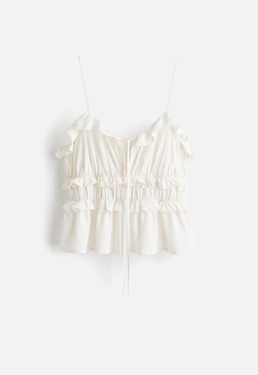 H&M - Frill-trimmed strappy top - white