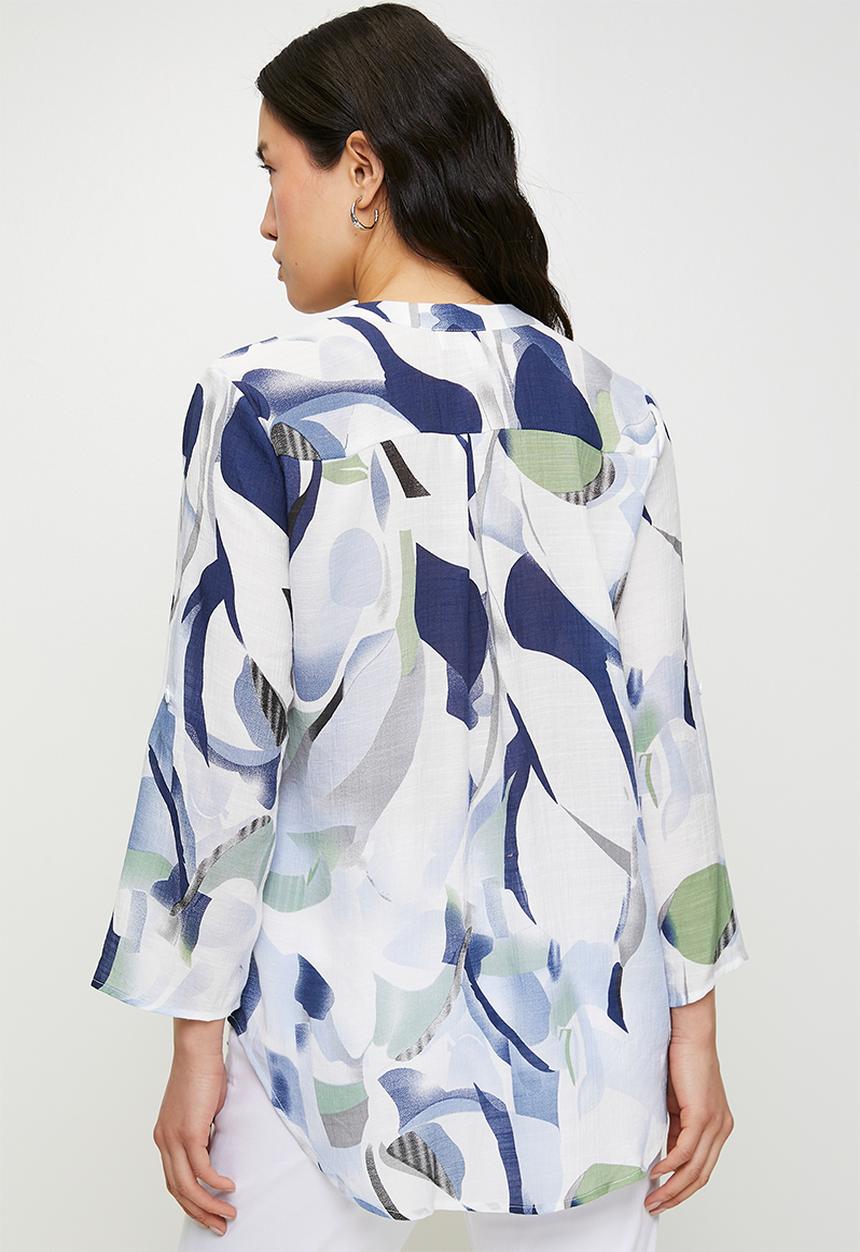 Stella Morgan - Johnny Collar V-Neck Scoop Hem Blouse - Blue